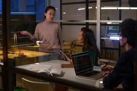 Female Programmer Working With Colleagues Stock-Fotos