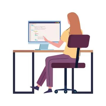 Female programmer working with computer Stock Illustration