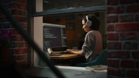 Female Programmer Working On Desktop Computer Stock Footage 197421656