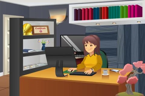 Female Programmer Working at Home Stock Illustration