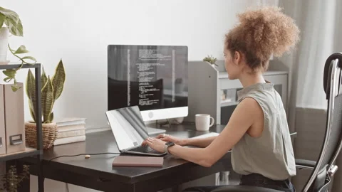Female Programmer Working with Program Coding on Laptop Stock Footage 171533426
