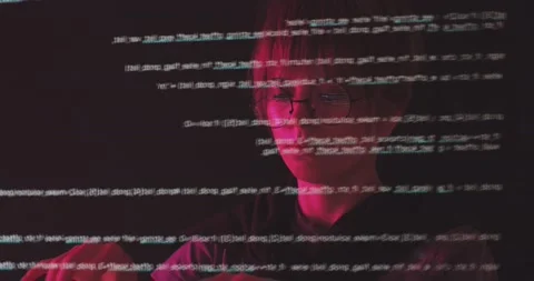 Female programmer working, typing and coding with innovation display with Stock Footage 157185493