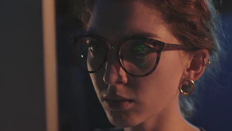 Female Programmer Writing Program Code at Night Stock Footage 164918084