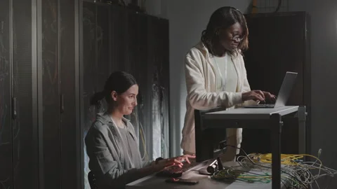 Female Programmers in Server Room Stock Footage 162458530