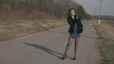 Female Prostitute Standing On The Road Stock Footage 120086140