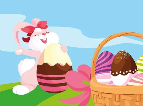 Female rabbit and eggs of easter decorated with candy Stockillustratie