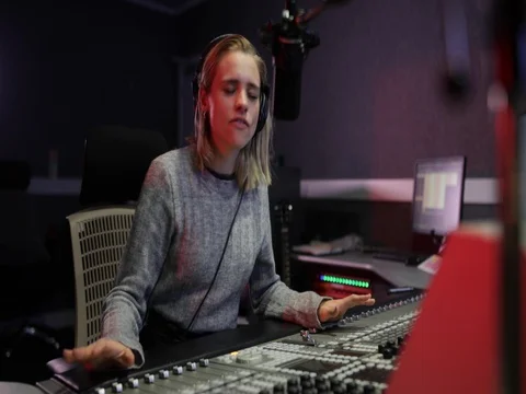 Female Radio Dj Headphones Stock Video Footage | Royalty Free Female ...
