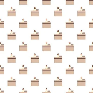 Female reception worker using laptop at counter pattern Stock Illustration