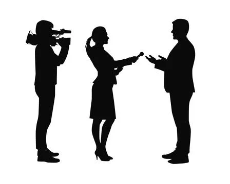 Female reporter with microphone making interview Stock Illustration