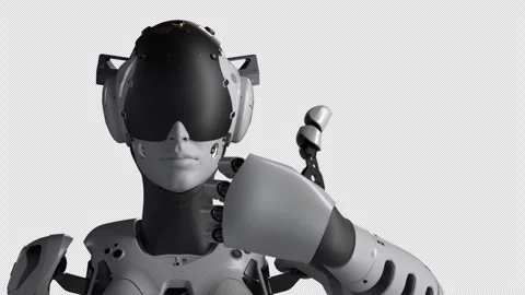 The female robot makes a gesture with a raised thumb. there is an alpha chann Stock Footage 248494947