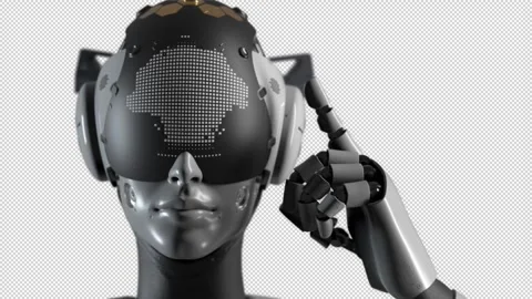 The female robot makes a hand gesture indicating caution. has an alpha channe Stock Footage 249481793