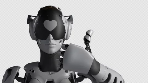 A female robot makes a thumbs up gesture. there is an alpha channel Stock Footage 248494946