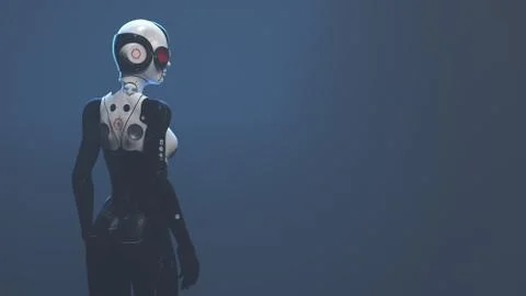 Female robot on a neutral background 3d render イラスト素材