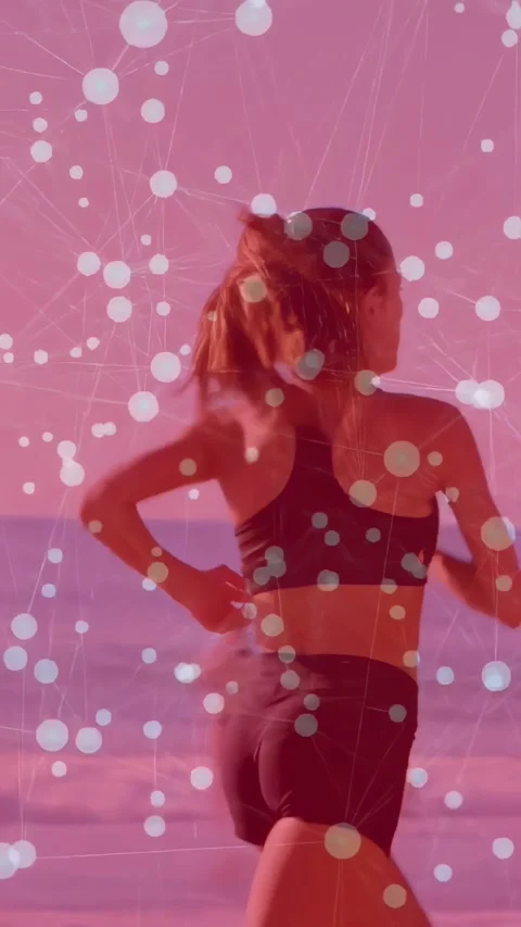 Female runner starting beach run for fitness across nine frames, white node Stock Footage 331029887