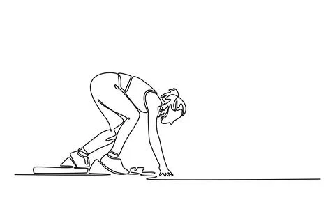 Female runner using a starting block to start run on running track Ilustração Stock