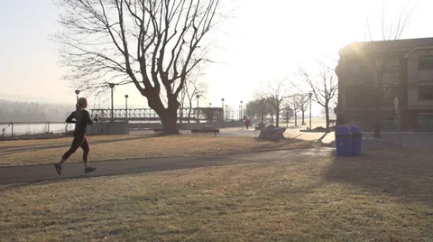 Female running in park Stock Footage 33689738
