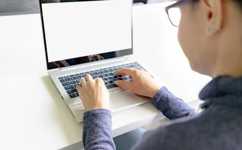 Female school student e learning distance training course study work at home  Stock Photos