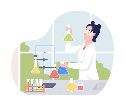 Female scientist 2D vector isolated illustration Stock Illustration