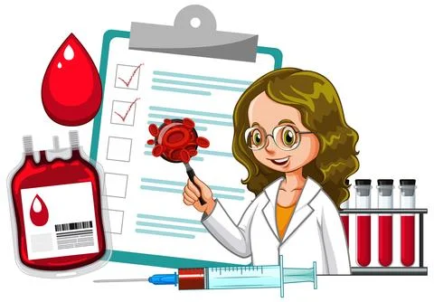 Female Scientist Analyzing Blood Sample in Laboratory 스톡 일러스트