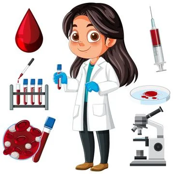 Female Scientist Analyzing Blood Samples in Laboratory Stock Illustration