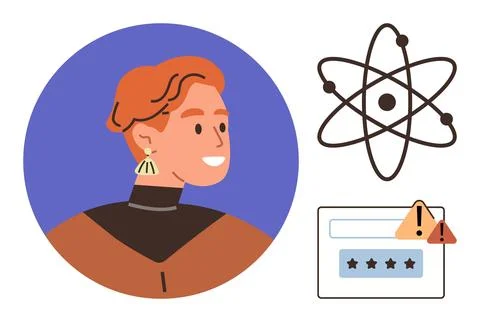 Female scientist with atomic model, ensuring data security in science and Stock Illustration