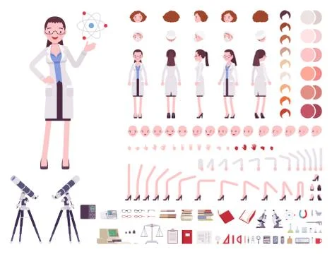 Female scientist character creation set Stock Illustration