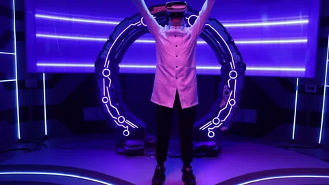Female scientist developing augmented reality software in spacecraft cabin Stock Footage 242613561