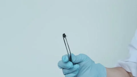 Female scientist, doctor holding microprocessor, microchip, biochip with tw.. Vídeo Stock 240935413