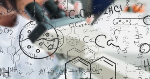 Female scientist in lab placing slide and adjusting focus analyzing sample with Stock Footage 317741660