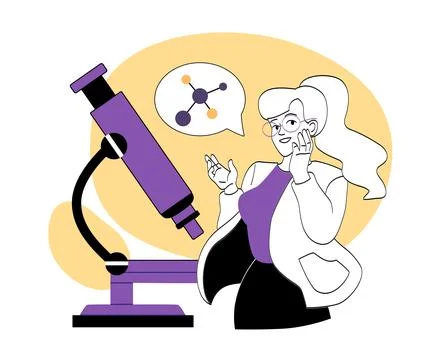 Female scientist with microscope. Vector illustration 스톡 일러스트