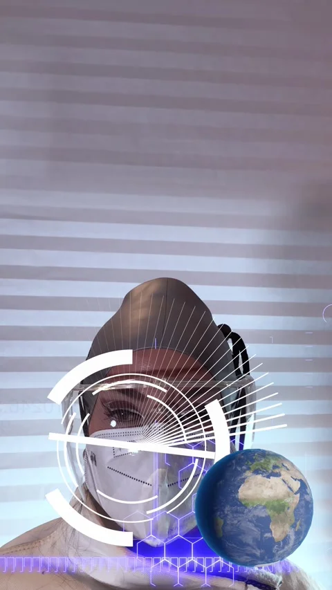 Female scientist observing pandemic data worldwide slides through touch screens Stock Footage 250028630