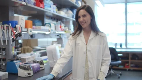 Female Scientist Posing In Lab Stock Footage 122937142