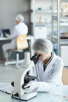 Female Scientist Using Microscope in Laboratory Stock Photos