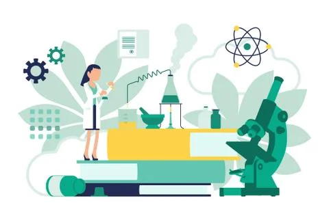 Female scientist working with flasks Stock Illustration