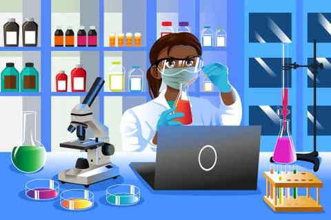 Female Scientist Working in the Lab Stock Illustration