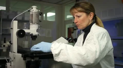 Female Scientist Working with Modern Microscope MS Stock Footage 22783440