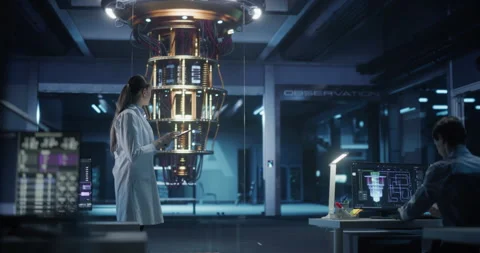 Female Scientist Working with Quantum Computer Stock Footage 318965826