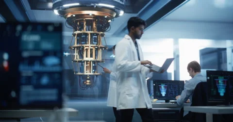 Female Scientist Working with Quantum Computer Stock Footage 318965919