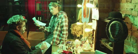 Female Scriptwriter and Clown Preparing Circus Act 스톡 동영상 168730714