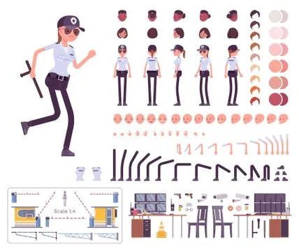 Female security guard creation set Stock Illustration