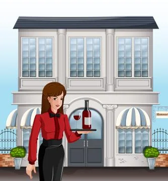 A female server in front of a building Stock Illustration