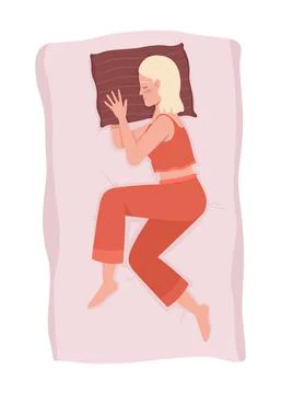 Female side sleeper with arm under pillow 2D vector isolated illustration Illustrazione stock