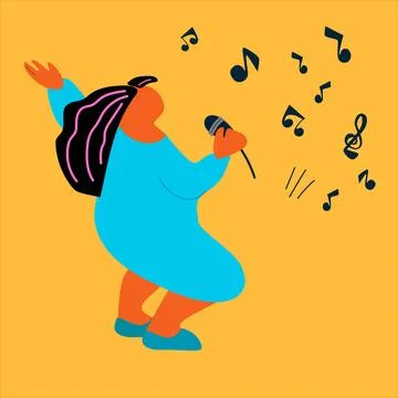 Female singer making a performance. Vector illustration in abstract flat styl Stock Illustration
