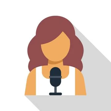 Female singer performing with microphone, flat design illustration Stock Illustration