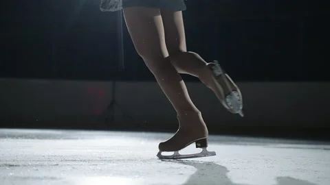 Female single figure skating performance, closeup of legs of sportswoman during Stock Footage 150874468