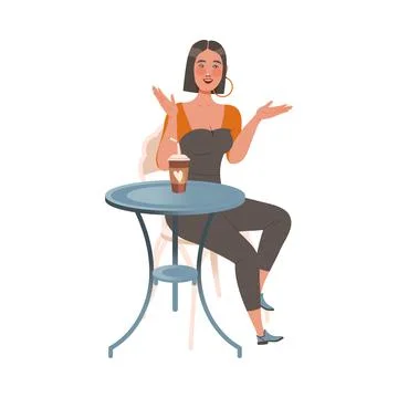 Female Sitting at Table in Cafe, Drinking Coffee and Gossiping Vector Illustrazione stock