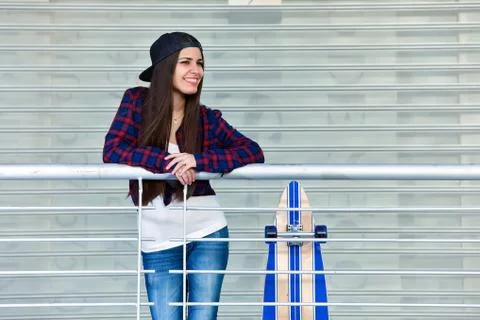 Female with skate posing Stock-Fotos