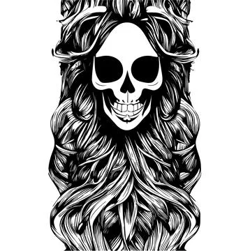 Female skull reference hand drawn vector black and white clip art Stock Illustration