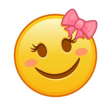Female slightly smiling face Large yellow emoji smile Stock Illustration