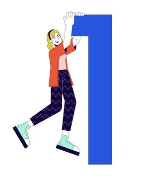 Female software developer with digit one 2D linear cartoon character 스톡 일러스트